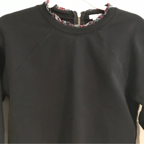 J.Crew Black Crewneck Sweatshirt with plaid frill lining and gold zipper… - Picture 5 of 10